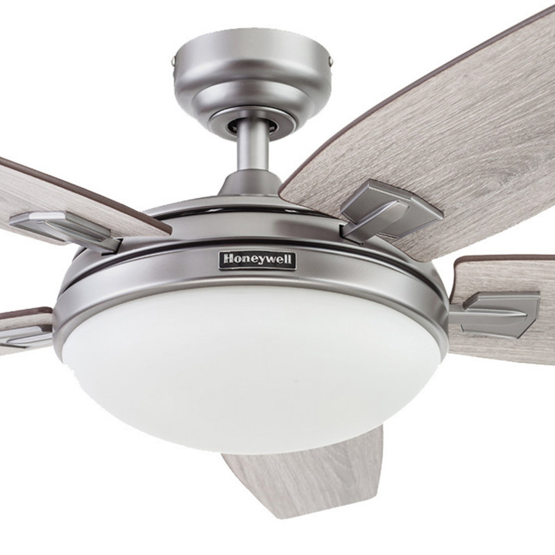 Carmel 48" Bowl Ceiling Fan Light Kit with Remote, Pewter with Gray Oak Blades