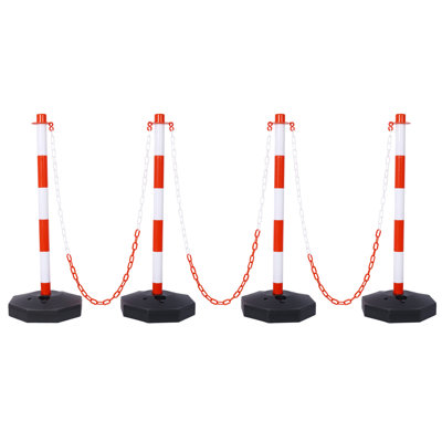 4 Pack Traffic Delineator Post Cones With Fillable Base, 32 5/8" Tall Plastic Safety Barrier With 5ft Chain, White/red Crowd Control Stanchion For Indoor Outdoor Traffic Warning – White/red
