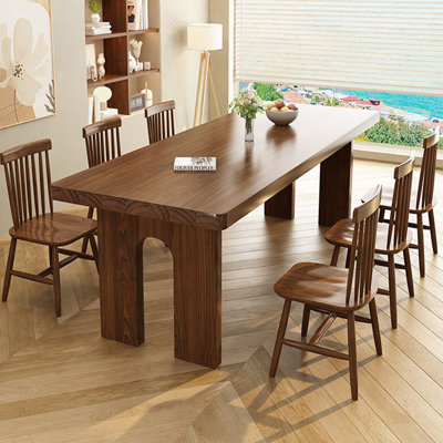Nut-brown Rectangular Solid Wood Dining Table