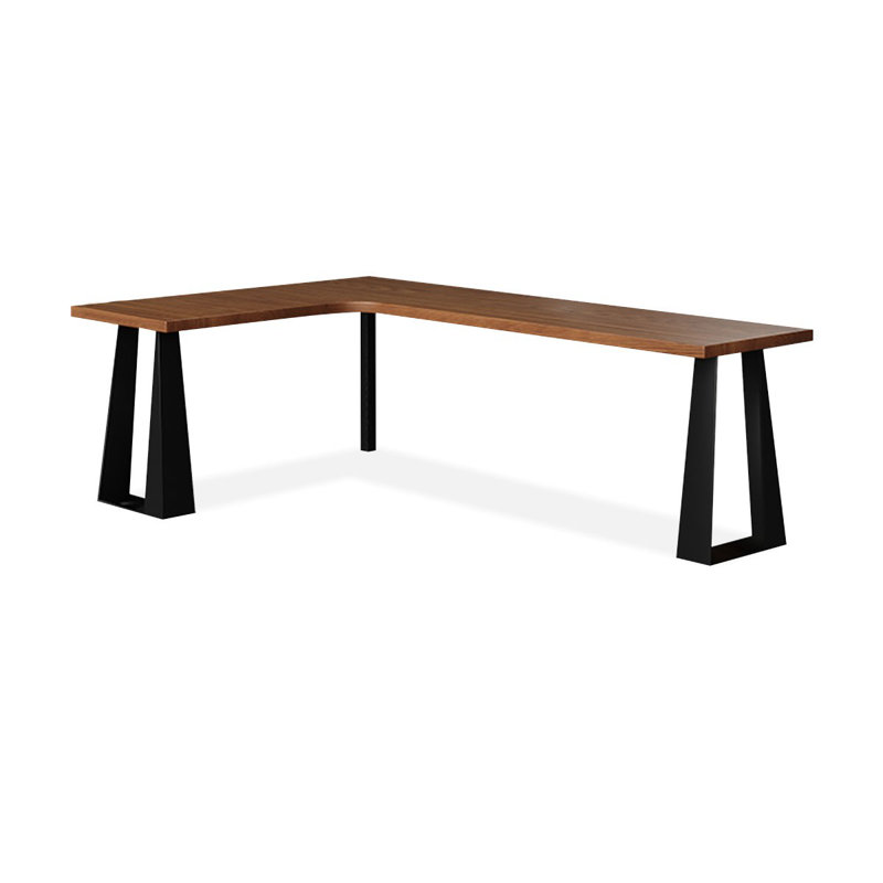 Brown L-Shaped Solid Wood + Iron desk, 29.53" H x 78.74" W x 55.12" D, Left Hand Facing