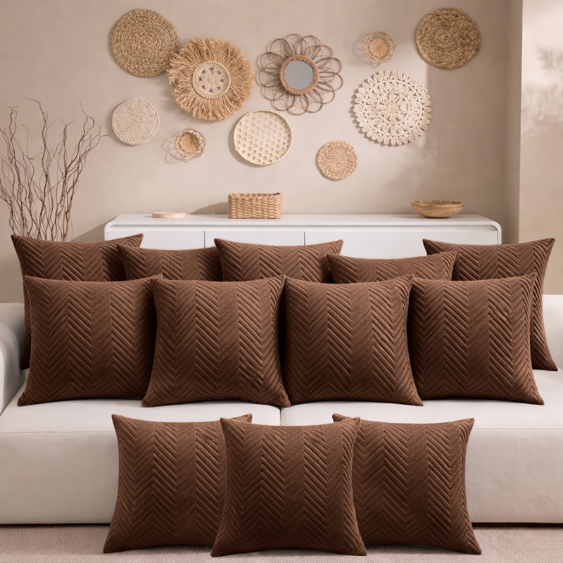 Aspire Homeware Embossed Square Velvet Cushion Cover, Coffee, Pack of 12