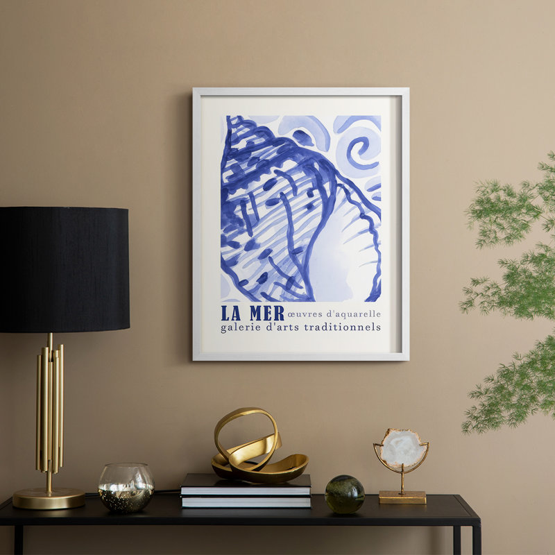 Affiche d'exposition La Mer I, reproduction encadrée - bois massif, H 11 po x l 9 po, Blanc