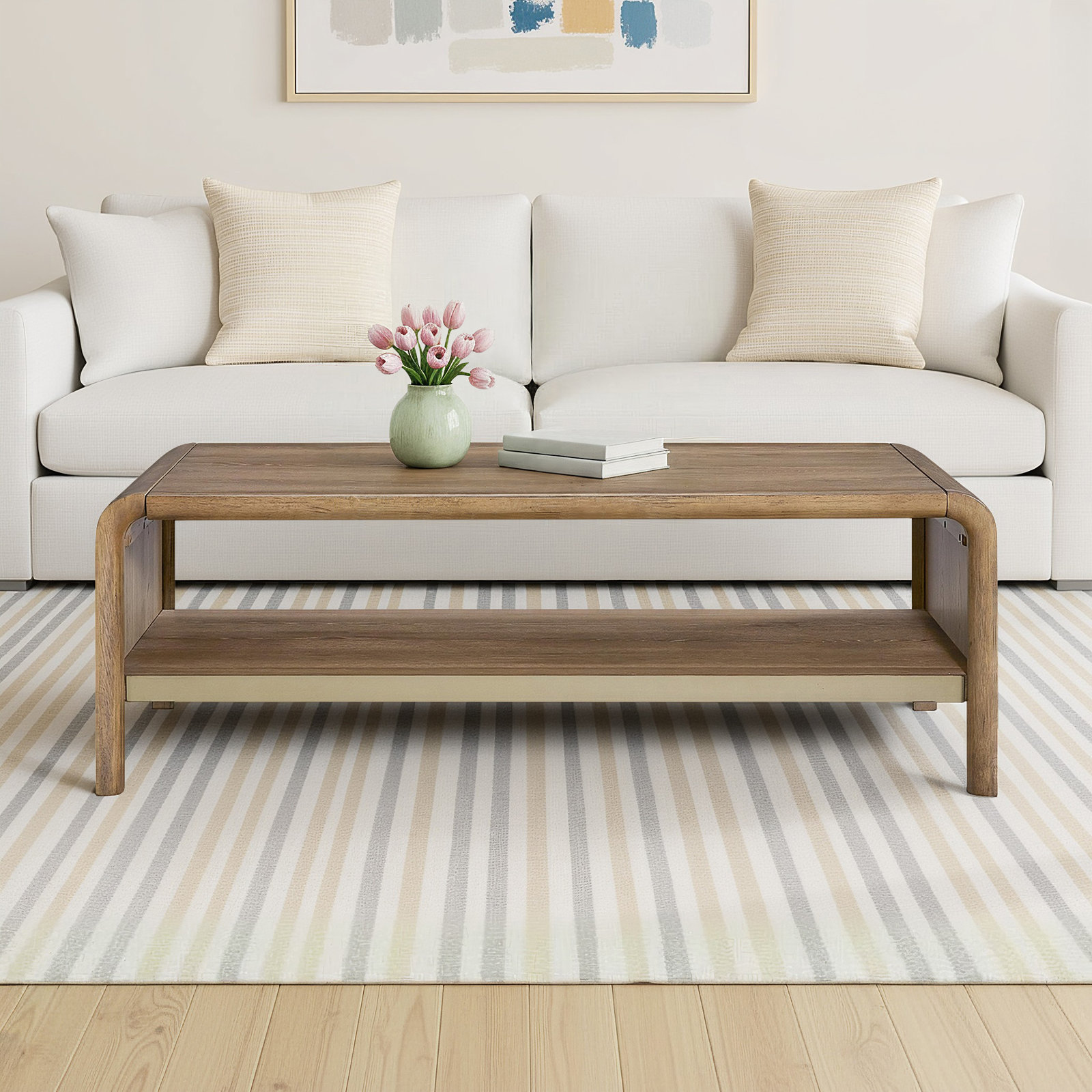 Amy Aurora Waterfall Wood Cocktail Table, Latte