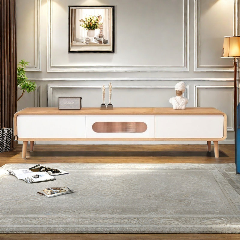 Meuble télé de style nordique, Blanc / bois noueux