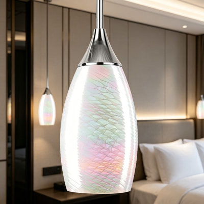 Luminaire suspendu en verre fabriqué à la main pour îlot de cuisine avec tige réglable, douille E26, abat-jour en verre soufflé à la main, tige chromée, idéal pour évier de cuisine, comptoir et table de maquillage