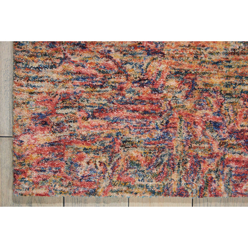 Tapis bleu / rose / brun touffeté à la main Nyssa, Rectangle 9 pi 9 po x 13 pi 9 po