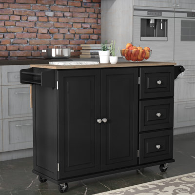 Arlonda 53.5'' Kitchen Cart with Solid Wood Top and with Locking Wheels