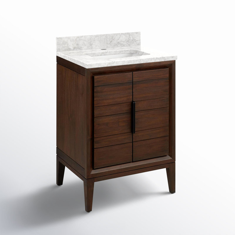 24" Aliso Single Bathroom Vanity Set with Rectangular Undermount Sink, Carrara Marble, Single-Hole Centered, Java