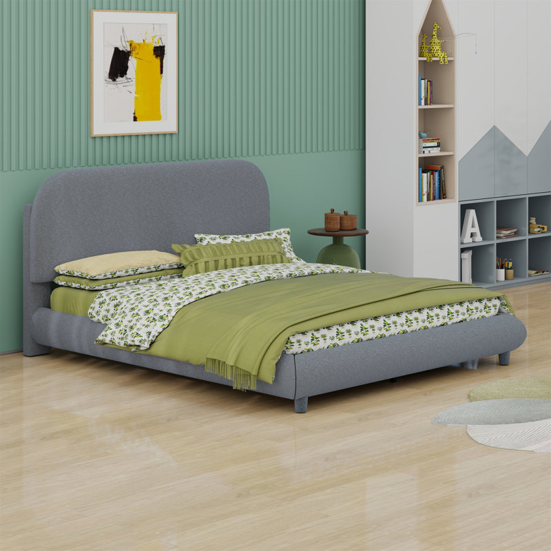 Lit plateforme tapissier au design courbé élégant, Gris
