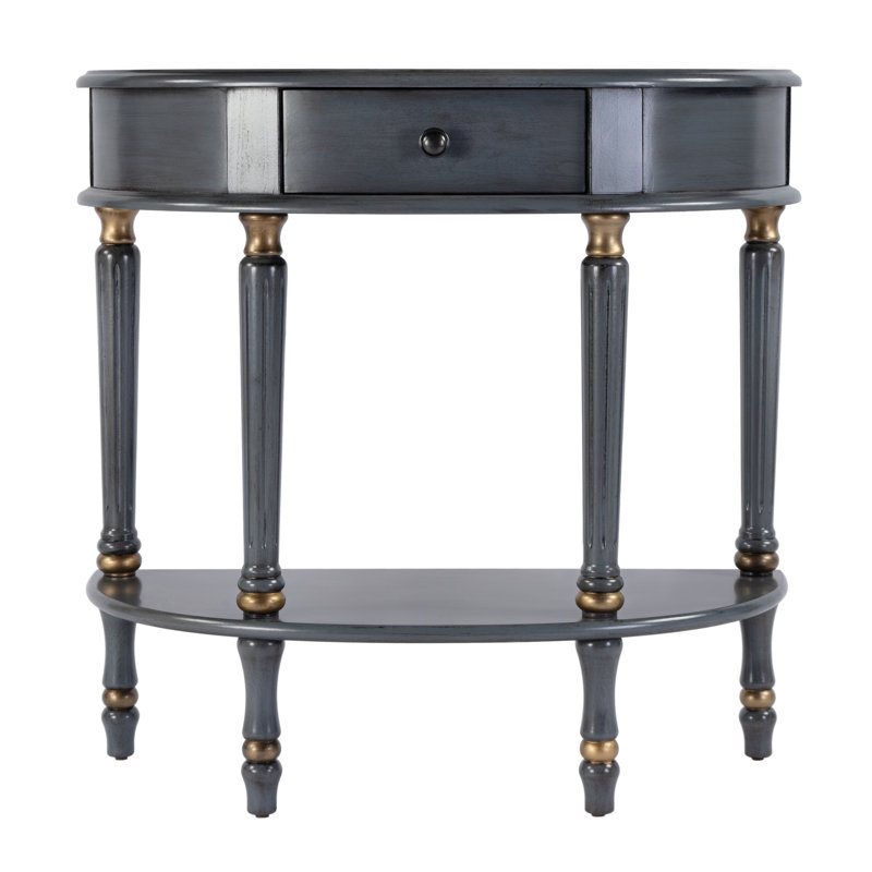 Mozart Demilune Console Table with Storage, Antique Blue