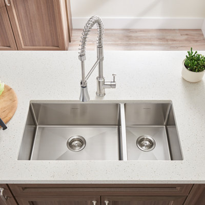 Pekoe 35 " L Undermount Double Bowl Stainless Steel Kitchen Sink