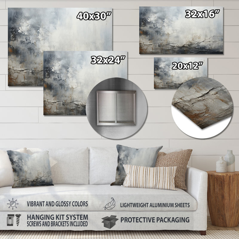 Grey And White Stone River II - Abstract Metal Wall Art Print MT137340, 30" H x 40" W x 1.5" D