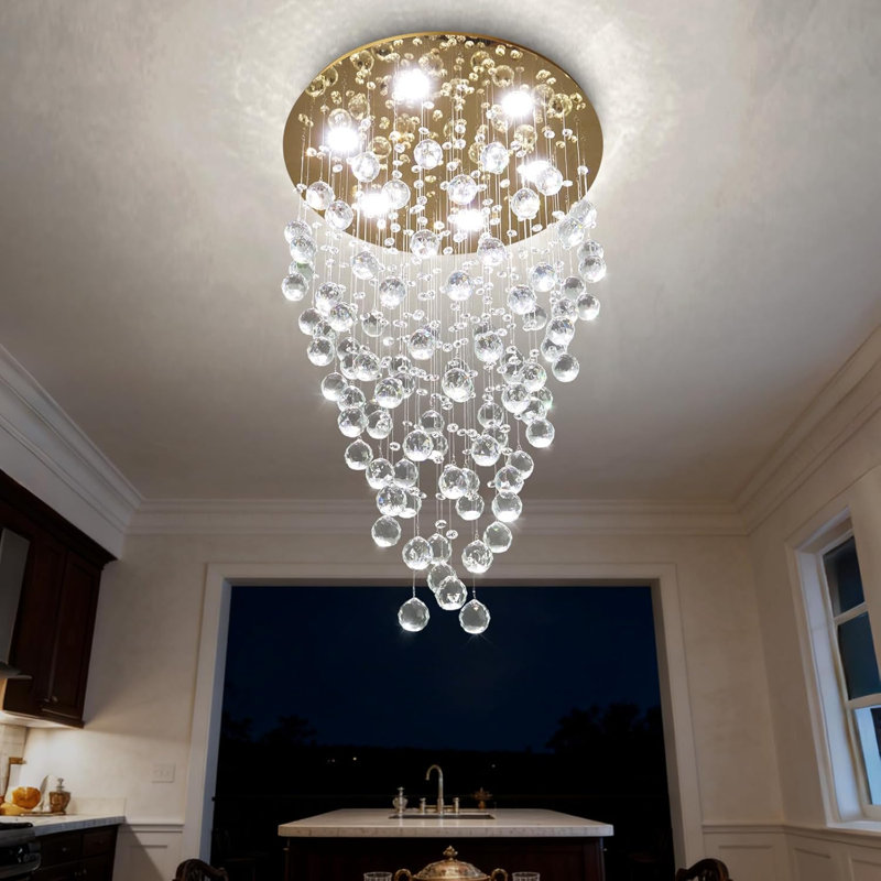 Lustre rond en cristal, Doré, Round Plate