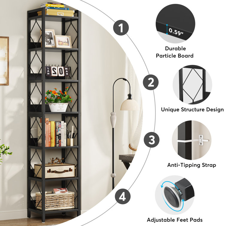 Latitude Run® Kechi Corner Shelf Corner Bookcase with 5 Tier Storage Shelves  for Bedroom, Living Room & Reviews