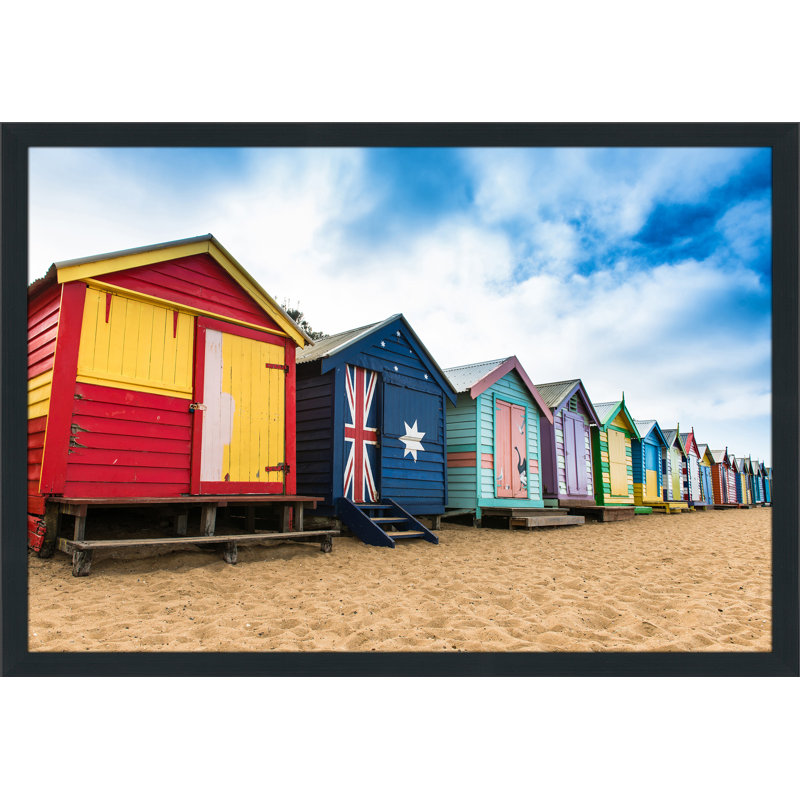« brighton beach «huts », australie», reproduction de photo encadrée, H 35,5 po x l 51,5 po x P 0,75 po