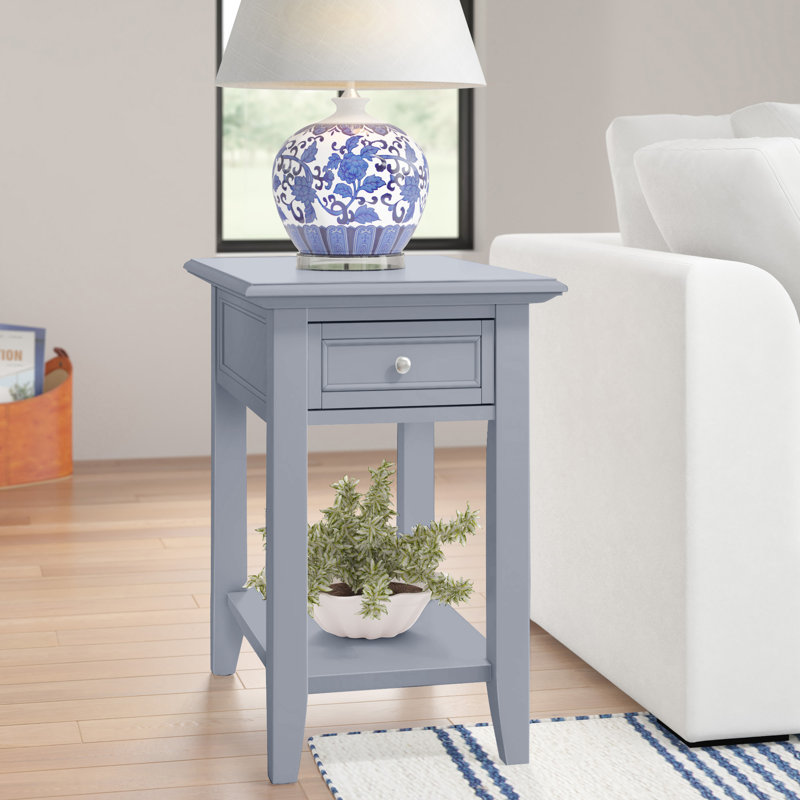 End Table with Power Outlet, Frost Gray
