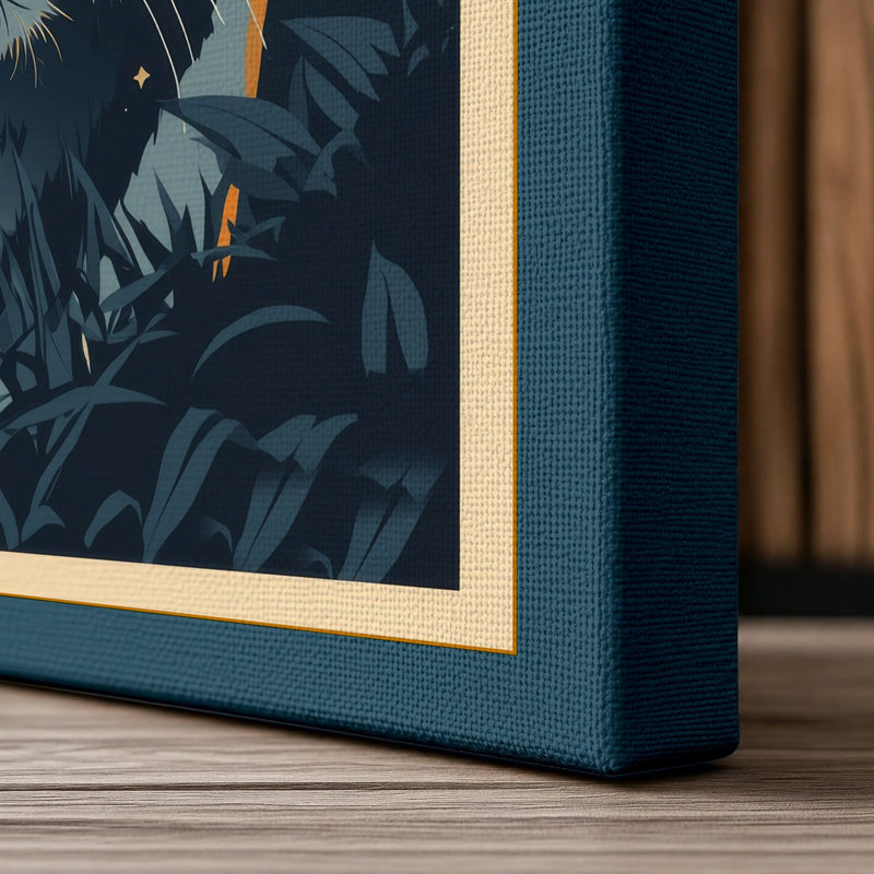 Tiger in Night Japandi - Wrapped Canvas, 36x24 - 91.4 x 61.0 cm, Teal Border
