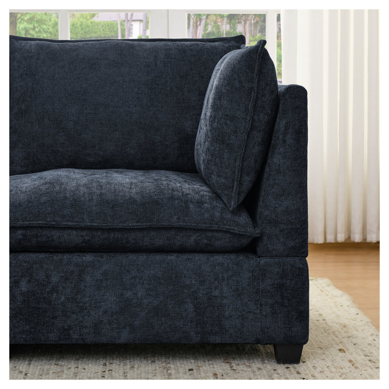 Canapé d'angle Comfy Cloud en chenille, canapé modulable 4 places avec 2 poufs et coussins décoratifs, canapé-lit profond pour salon, bleu