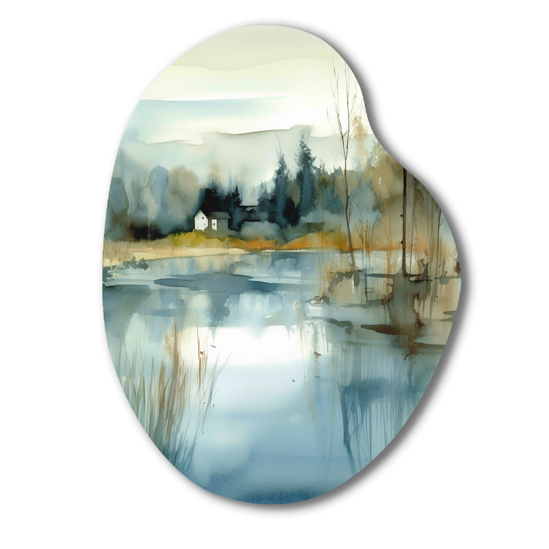 Été, paysage de lac Illustration V - art mural asymétrique en forme de poire en lac, H 30 po x l 22 po x P 1 po