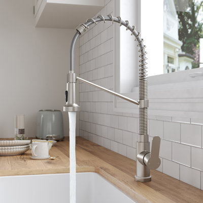 2-Function Single Handle Pull Down Kitchen Faucet with 3 Colors LED Base