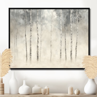 Nordic Birch Forest Calm I - art mural botanique gris