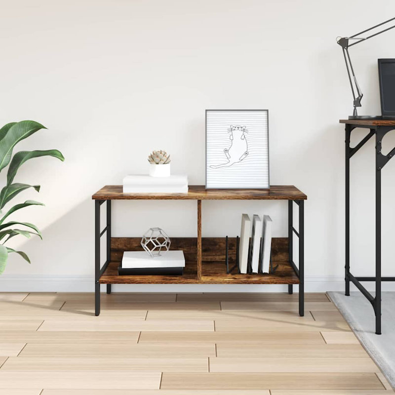 82 cm W Steel Etagere Bookcase, (1 Shelve) 47cm. H x 82cm. W x 32cm. D, Smoked Oak