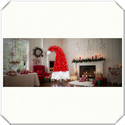 Artificial Whimsical Christmas Tree LED Light Santa's Hat Shape Curved