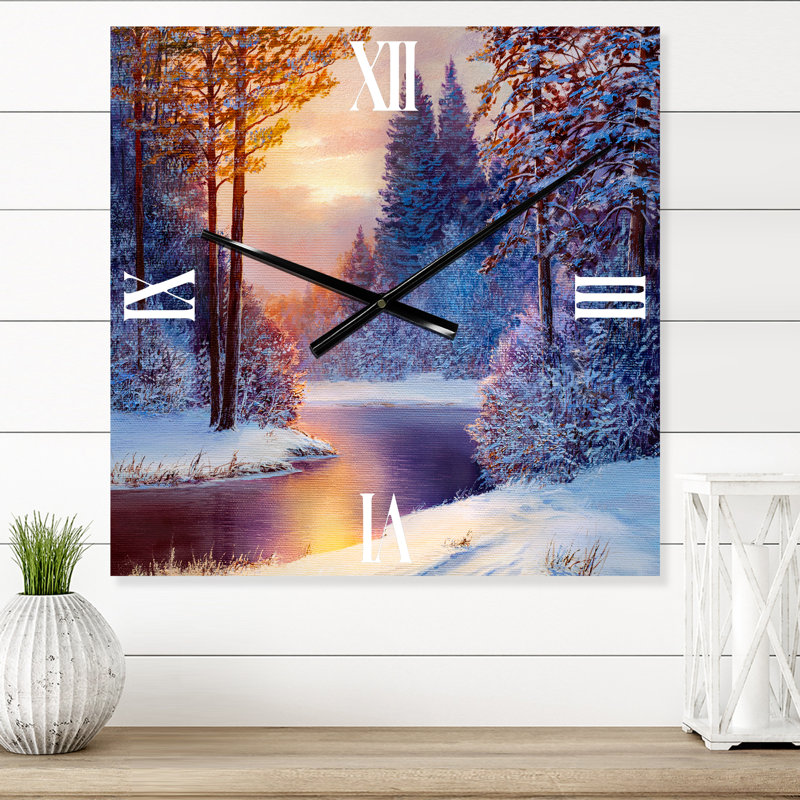 Horloge murale sinueuse rivière avec des silhouettes d'arbres, Très grand