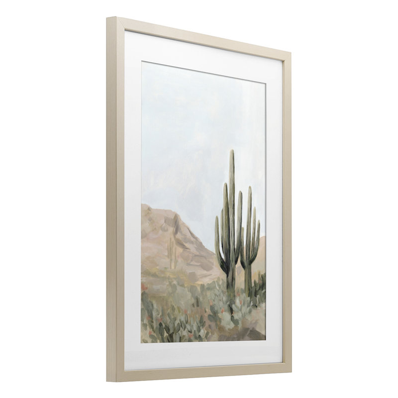 «Desert Tranquility Cacti», reproduction sous verre encadrée, design par Hannah Dawson, H 20 po x l 14 po, Brun