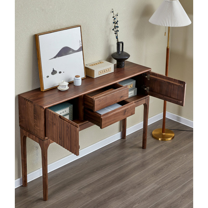 Brown Rectangular Solid Wood Console Table, 35.43" H x 54.33" W x 13.78" D