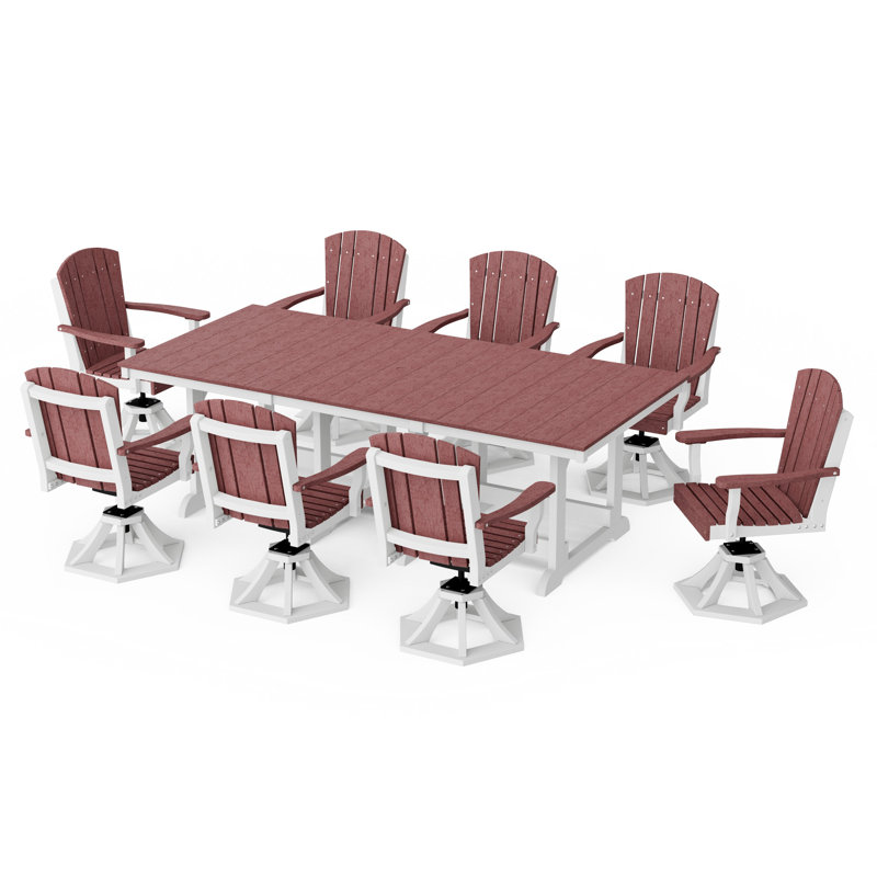 Heritage 9-Piece Swivel Chair Rectangular Dining Set, Cherrywood/White
