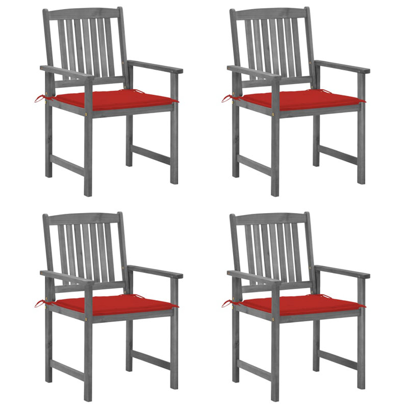 Chaise de patio en acacia avec coussin, gris, Rouge