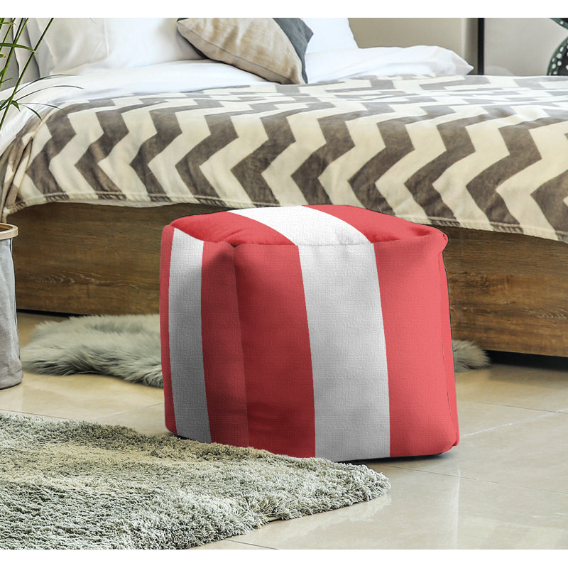 Upholstered Ottoman, Red/White/Red