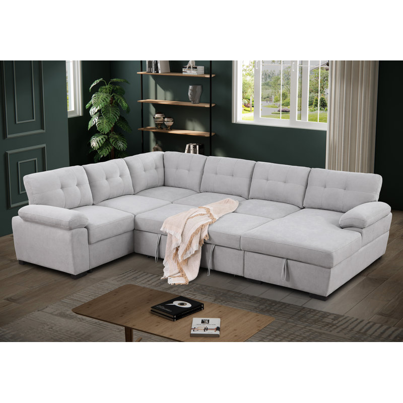 Khylei Upholstered U-Shaped Sectional Right Hand Facing, Light Gray Polyester Blend