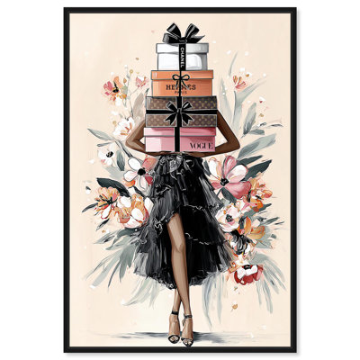Her Blossoming Gift Stack Canvas Print Fashion Art Prints by Art Remedy, Black Frame, 10 x 15
