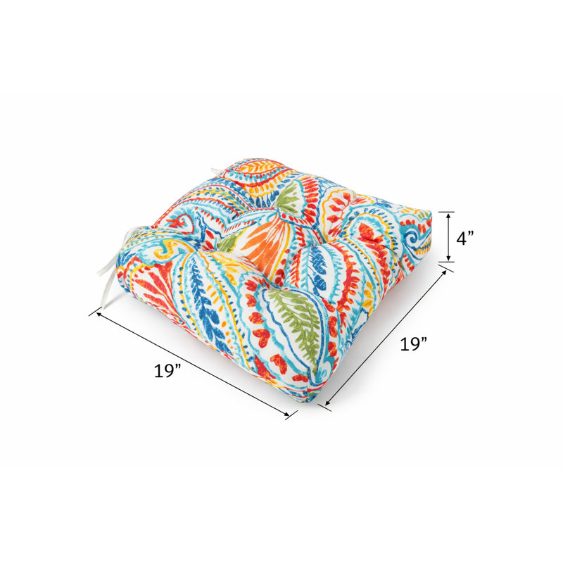 Indoor/Outdoor Tufted Seat Cushions Set Of 2, 19"X19"X4" Decorative Wicker Chair Pads, All-Weather Patio Chair Cushions With Round Back For Patio, Garden, Dining & Home Office
