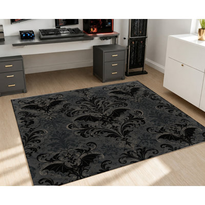 Tapis damassé gothique de style gothique foncé, motif texturé, tapis antidérapant lavable à la machine, décoration intérieure Moody pour le salon, la chambre à coucher, le dortoir, le vestibule, appartement