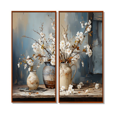 Art mural de poterie et de fleurs nature morte I - grands arbres