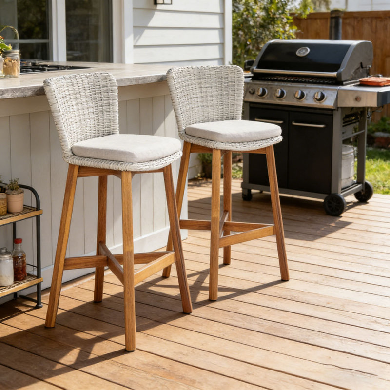 Tabouret d'extérieur, Gris clair, teck