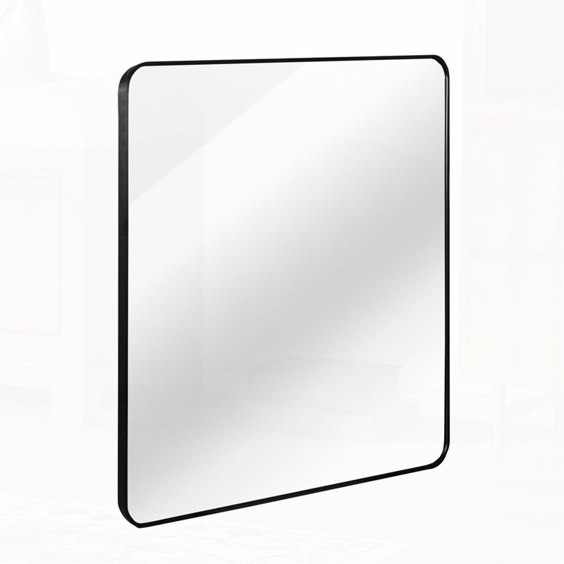 Metal Framed Square Bathrrom Mirror For Wall, 30" x 30", Black