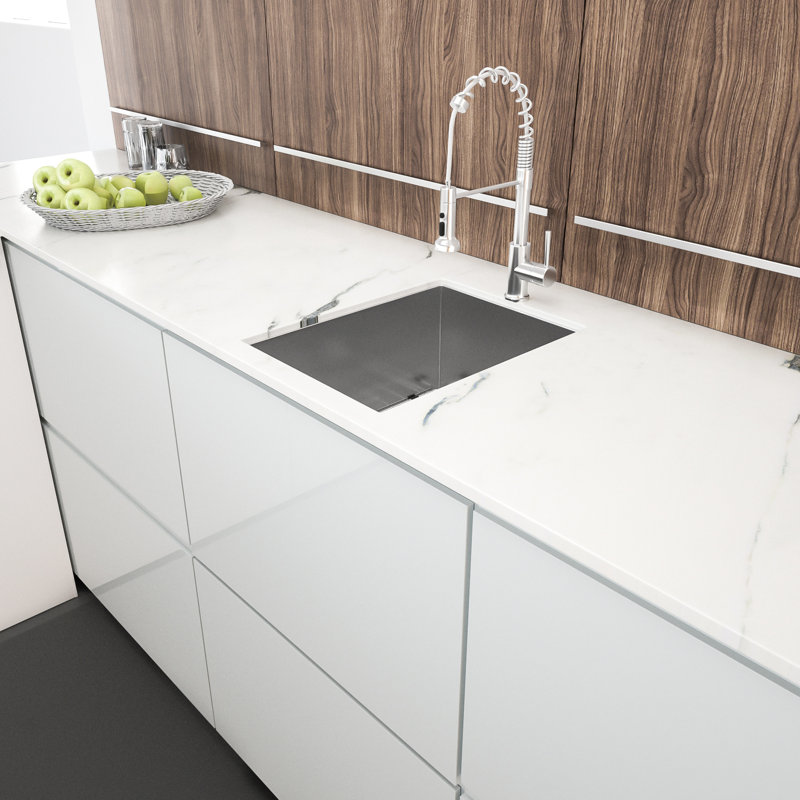 Évier de cuisine en acier inoxydable encastrable de calibre 18 de 14 po x 18 po x 9 po avec patins de réduction et grille de vaisselle
