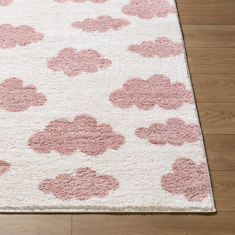Tapis tissé à la machine Catrin, Rectangle 5 pi 3 po x 7 pi, Ivoire / Rose