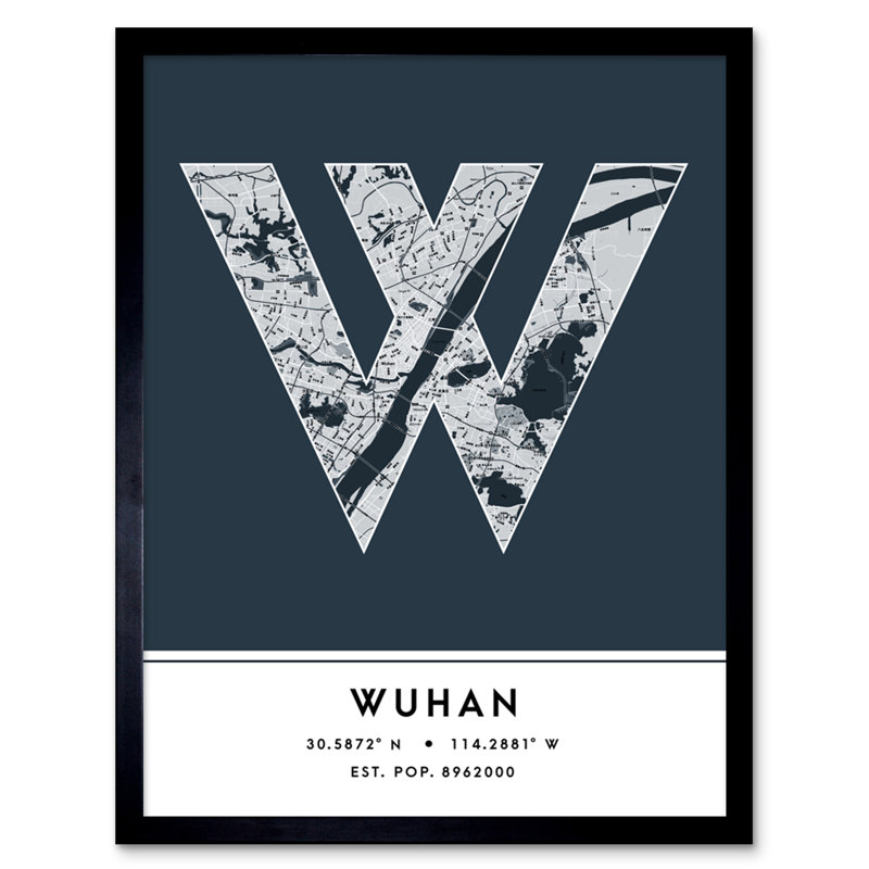 Wuhan City Map Wuhan Navy - Single Picture Frame Typography