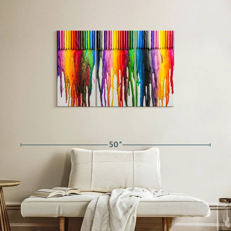 Ensemble de 3 crayons fondants sur toile, H 24 po x l 38 po x P 1,25 po
