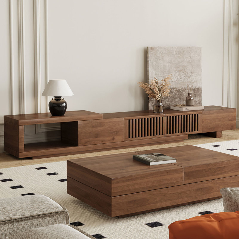 Extending TV Stand in Walnut Finish, 200-262cm Wide Media Unit with Large Storage & Cable Management Fast Dispatch From UK Warehouse – Dispatched Within 2 Days
