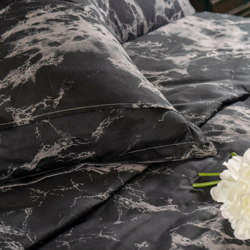  Ensemble de housse de couette réversible en microfibre grise / noire 3 pièces