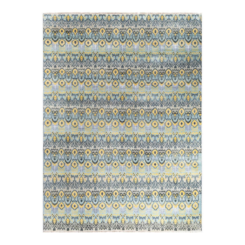 Tapis unique noué à la main beige Lynward de 9 pi 1 po x 12 pi 2 po