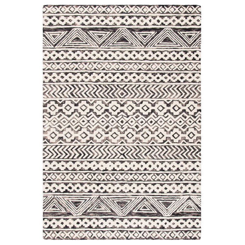 Ramona Southwestern Handmade Tufted Wool/Cotton Ivory/Gray Area Rug, Rectangle 8' x 10'
