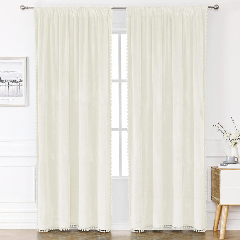 Aleria Velvet Room Darkening Curtain Pair, 52" W x 120" L, Ivory