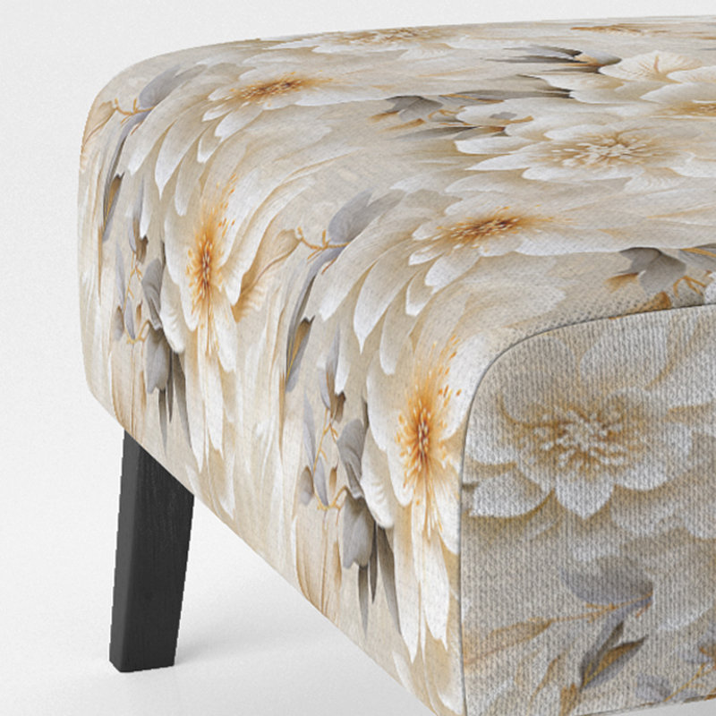 Motif bohème blanc à motif de fleurs de chrysanthème - Fauteuil de chambre rembourré de style campagnard, fauteuil d'appoint blanc